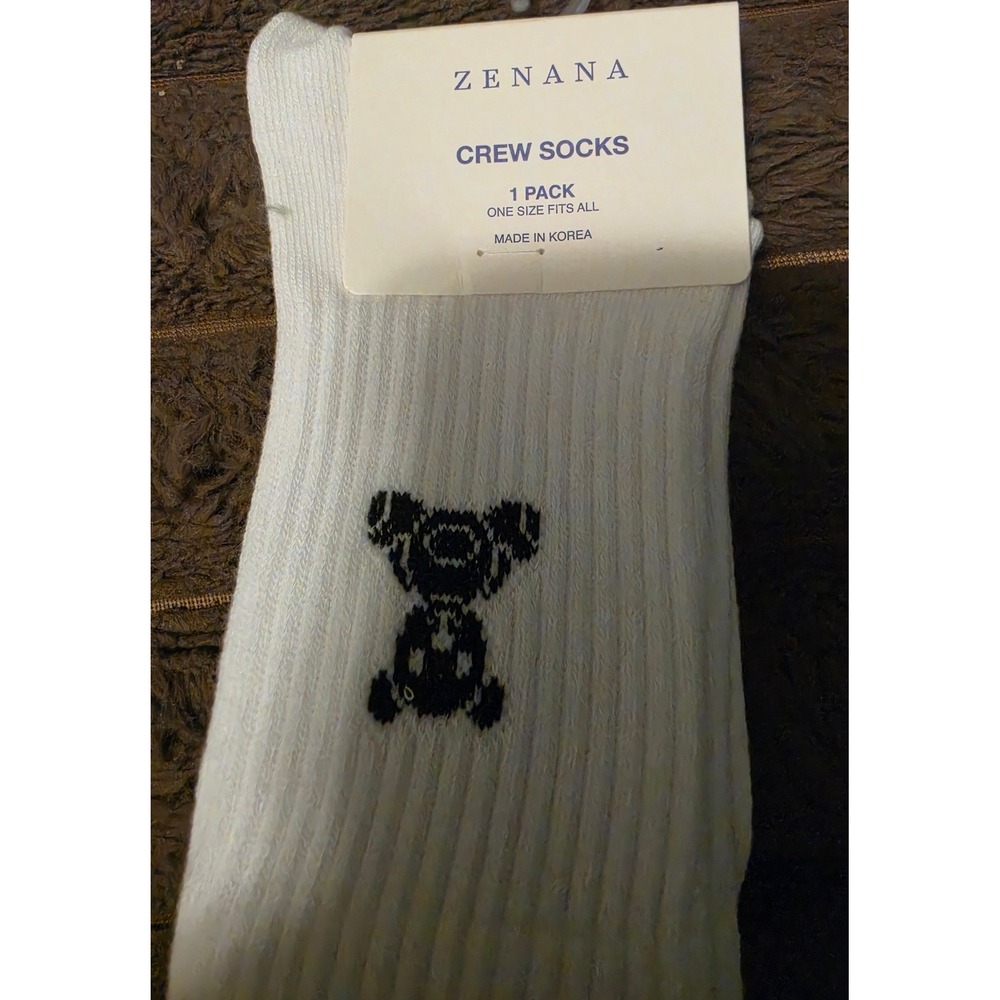 Zenana‎ White Teddy Bear Ribbed Crew Socks One Size NWT